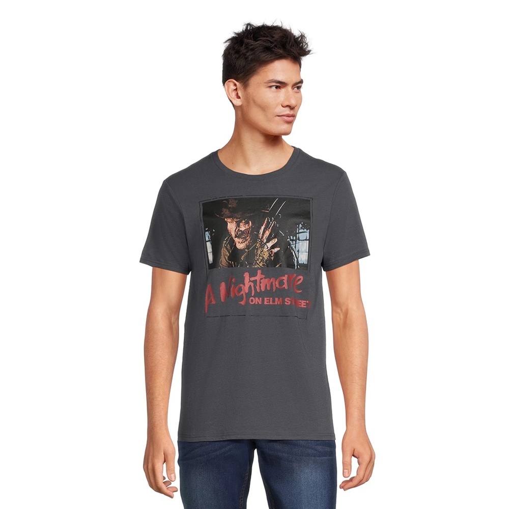 New Men Nightmare on Elm Street Freddy Krueger Photo Gray Graphic Shirt XL 46 48